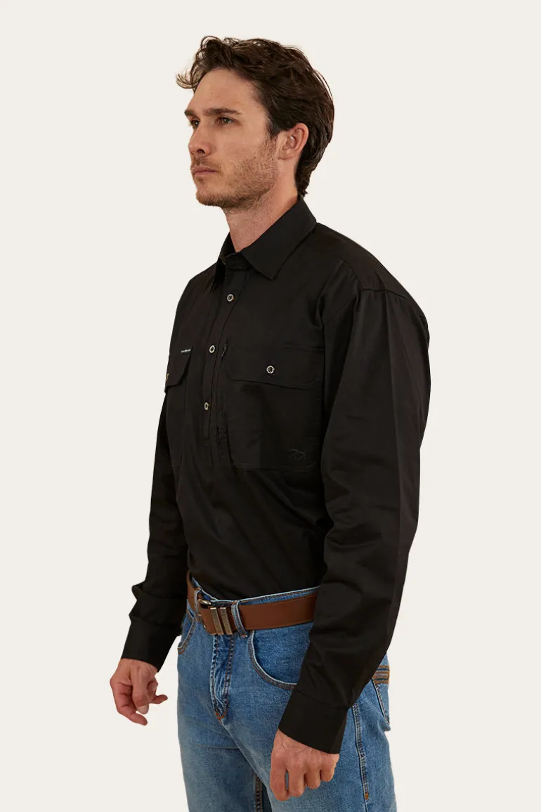 Tempest Mens Half Button Work Shirt - Black