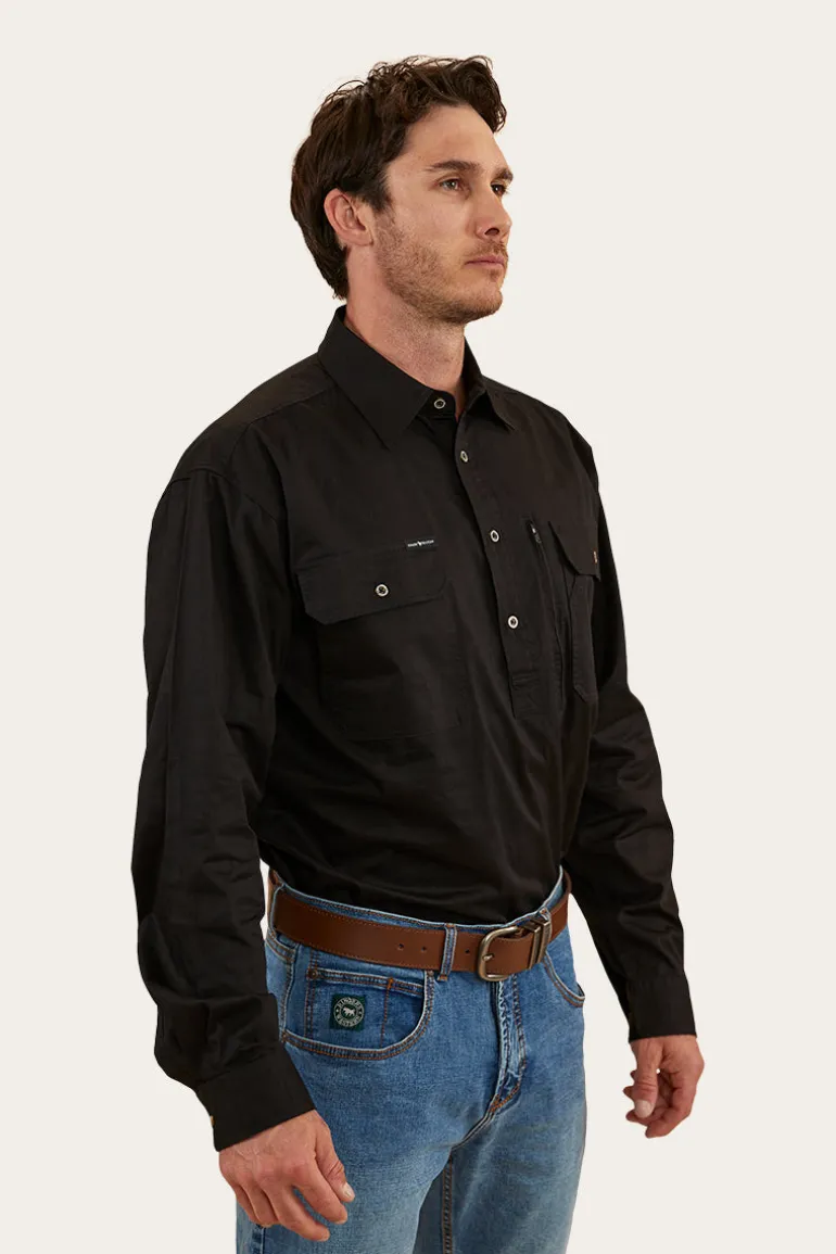 Tempest Mens Half Button Work Shirt - Black