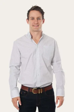 Territory Mens Business Check Dress Shirt White/Blue
