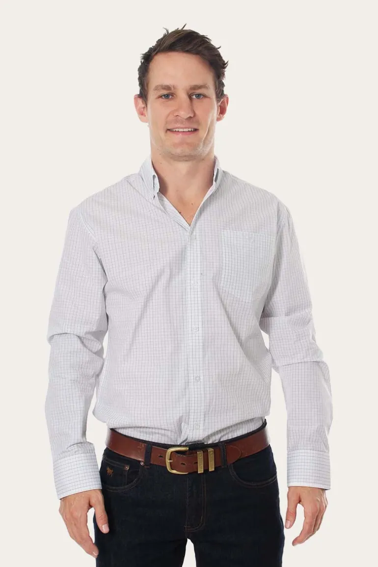 Territory Mens Business Check Dress Shirt White/Blue