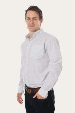 Territory Mens Business Check Dress Shirt White/Blue