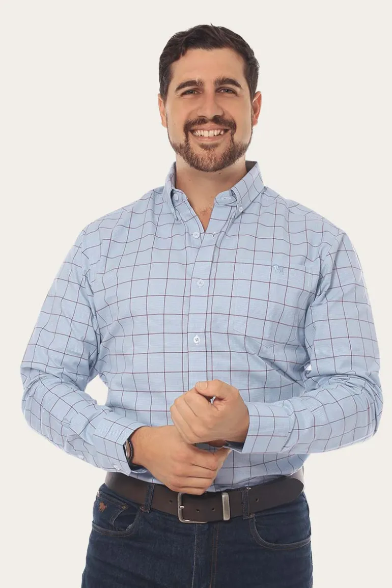 Territory Mens Check Dress Shirt - Denim Blue