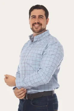 Territory Mens Check Dress Shirt - Denim Blue