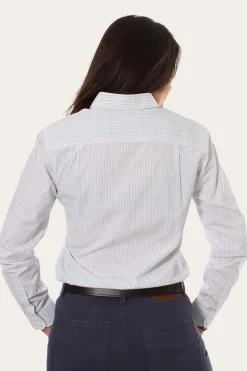 Territory Womens Check Dress Shirt - White/Blue