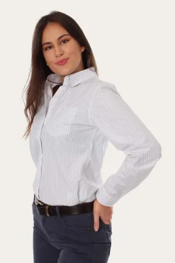 Territory Womens Check Dress Shirt - White/Blue