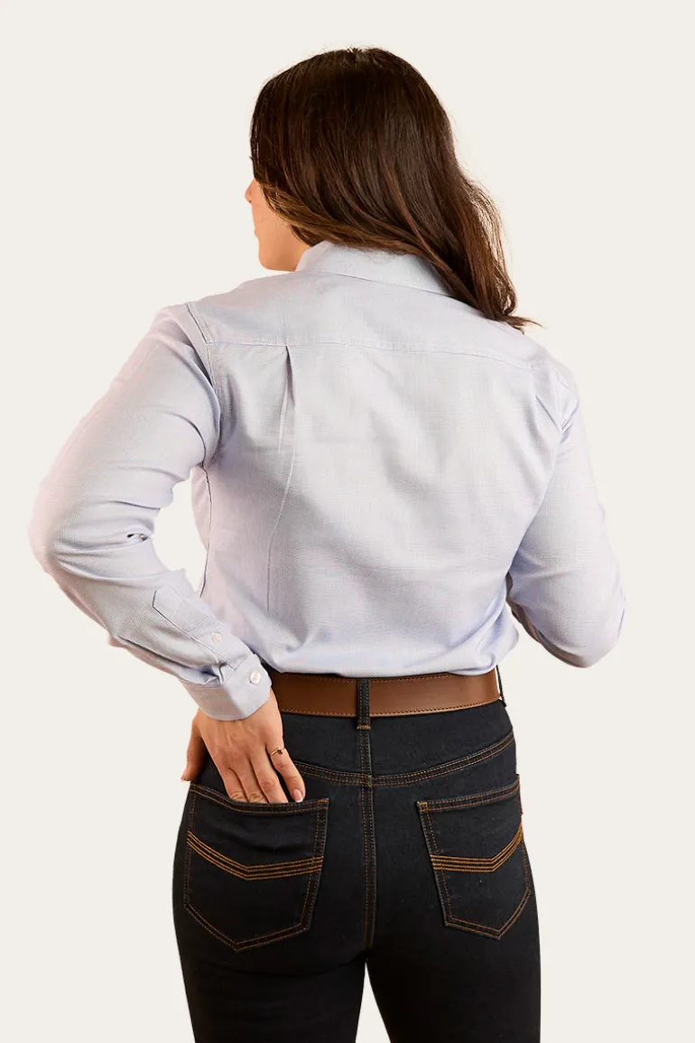 Territory Womens Micro Check Dress Shirt - White / Blue Check