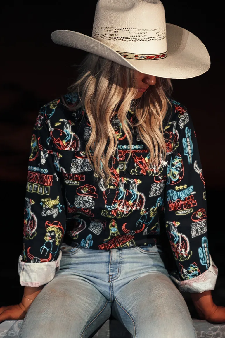 The Dyno Womens Limited Edition Half Button Work Shirt - Black / Multi