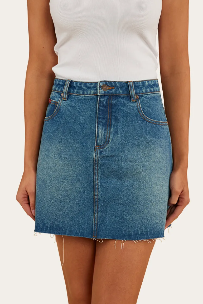 Venice Womens Denim Skirt - Mid Wash Blue
