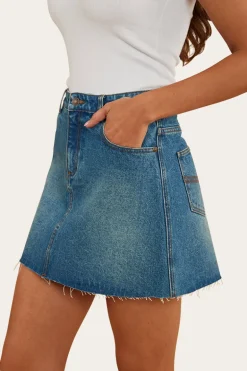 Venice Womens Denim Skirt - Mid Wash Blue
