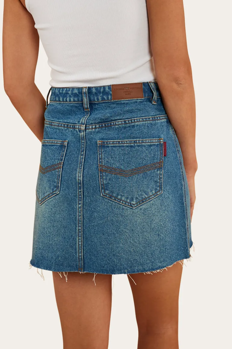Venice Womens Denim Skirt - Mid Wash Blue