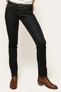 Victoria Womens Mid-Rise Straight-Leg Jeans - Dark Blue