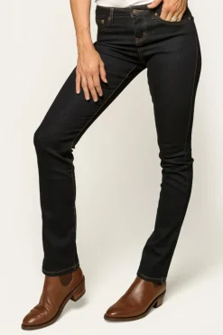 Victoria Womens Mid-Rise Straight-Leg Jeans - Dark Blue