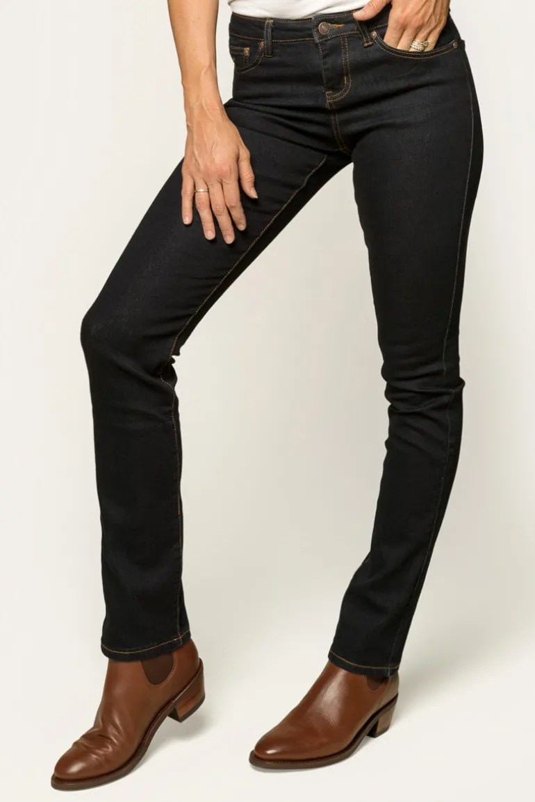 Victoria Womens Mid-Rise Straight-Leg Jeans - Dark Blue