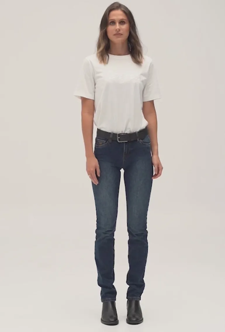 Victoria Womens Mid-Rise Straight-Leg Jeans - Classic Blue