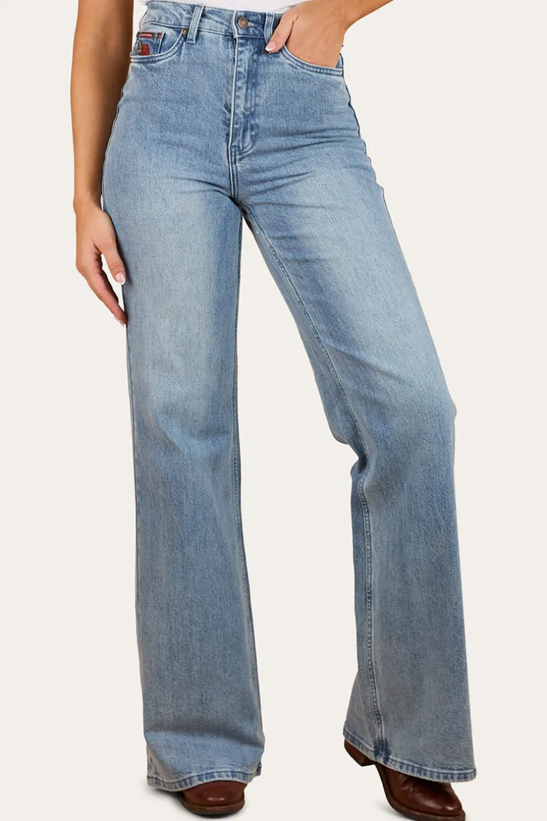 Visalia Rose Womens Wide Leg Jean - Light Wash Blue