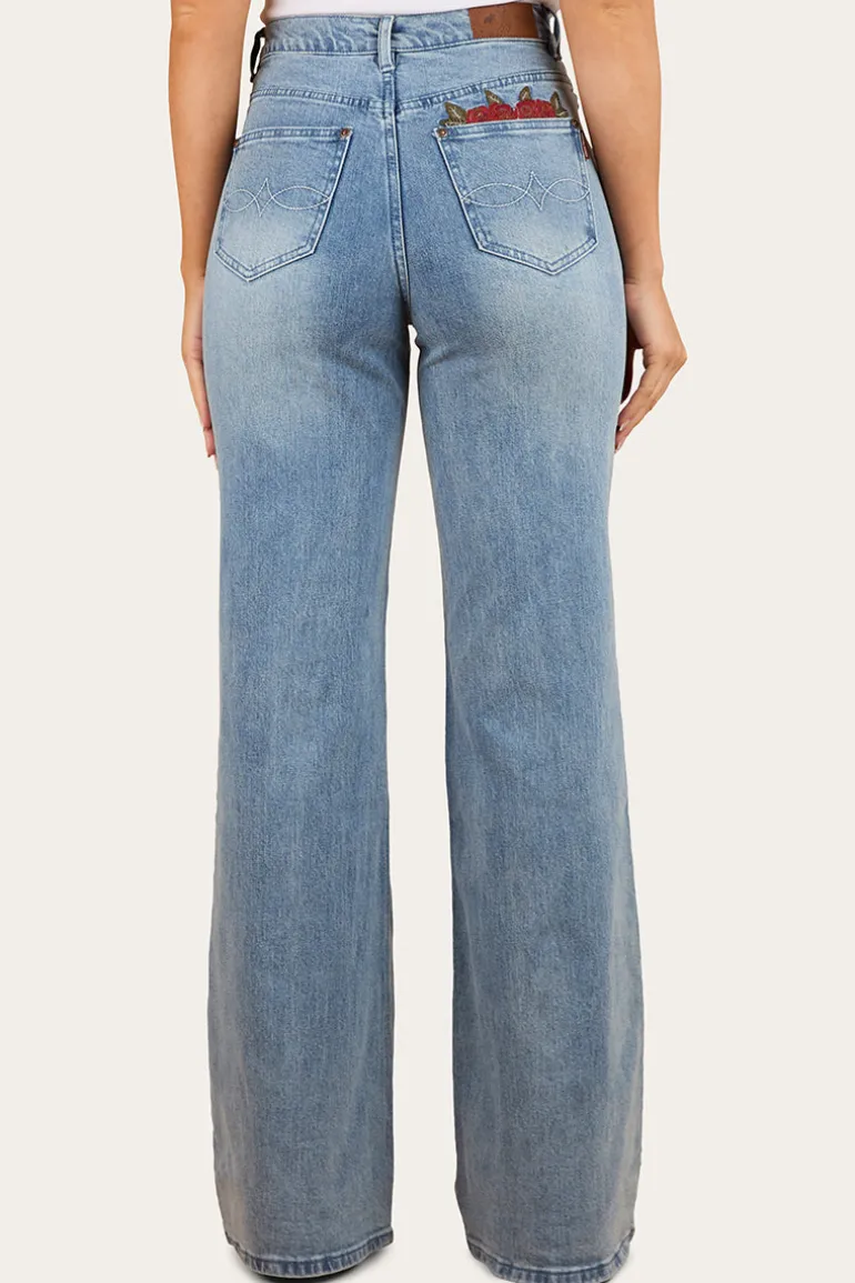 Visalia Rose Womens Wide Leg Jean - Light Wash Blue