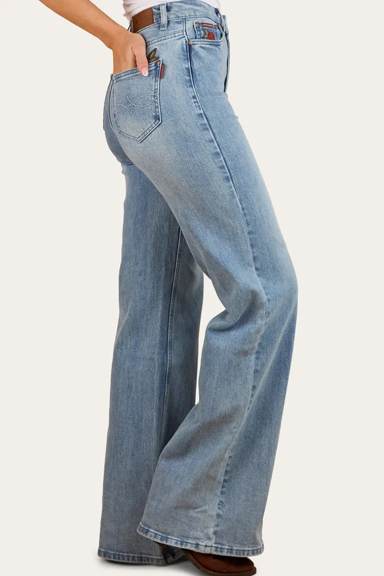 Visalia Rose Womens Wide Leg Jean - Light Wash Blue