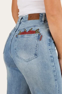 Visalia Rose Womens Wide Leg Jean - Light Wash Blue