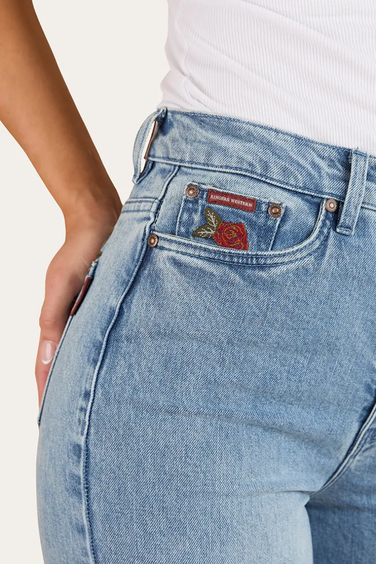 Visalia Rose Womens Wide Leg Jean - Light Wash Blue