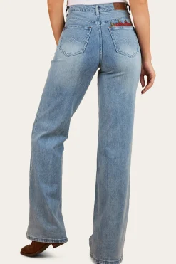 Visalia Rose Womens Wide Leg Jean - Light Wash Blue