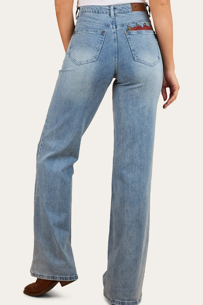 Visalia Rose Womens Wide Leg Jean - Light Wash Blue