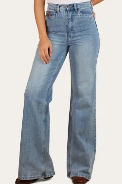 Visalia Rose Womens Wide Leg Jean - Light Wash Blue