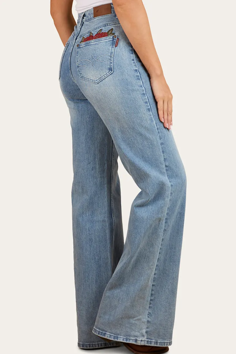 Visalia Rose Womens Wide Leg Jean - Light Wash Blue