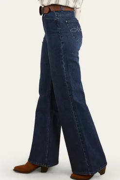 Visalia Womens Wide Leg Jean - Dark Wash Blue