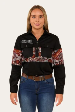 Walkabout Warrior Womens Half Button Work Shirt - Black