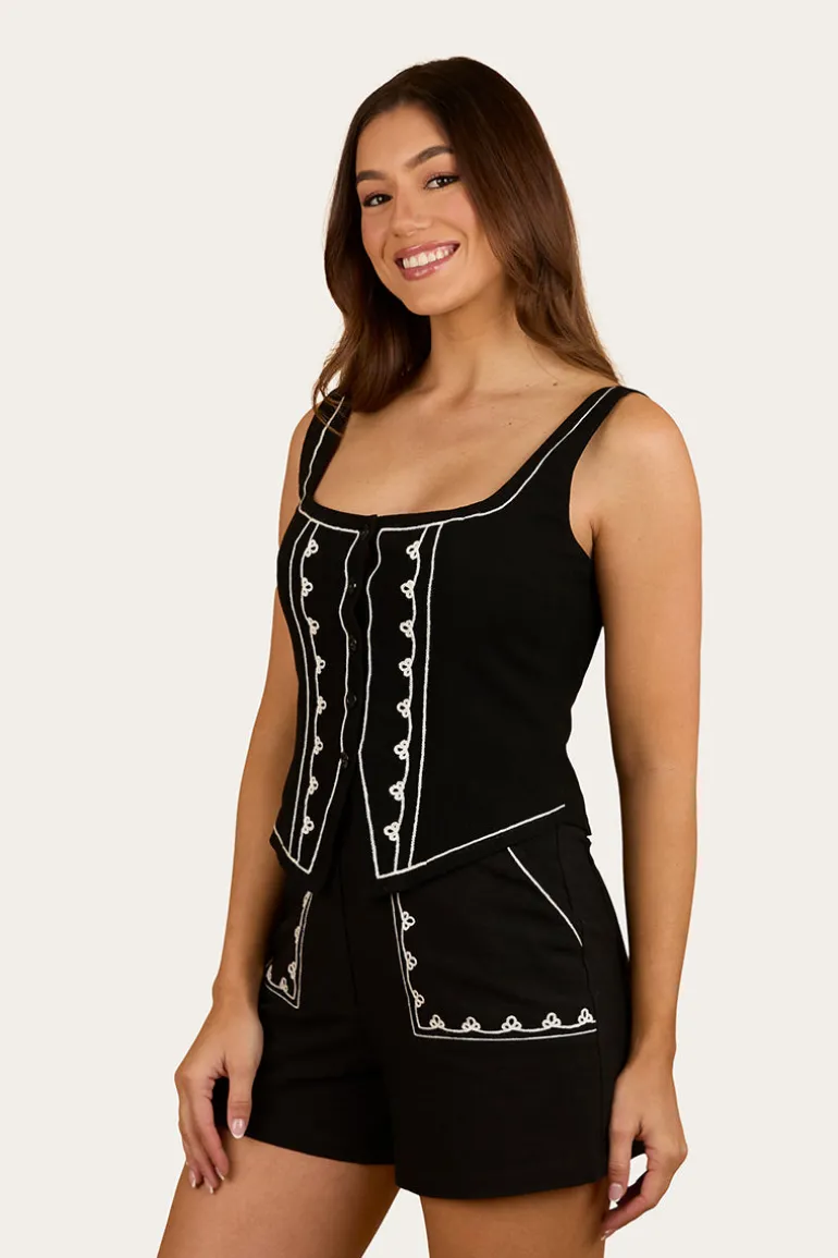 Westley Embroidered Fashion Top - Black