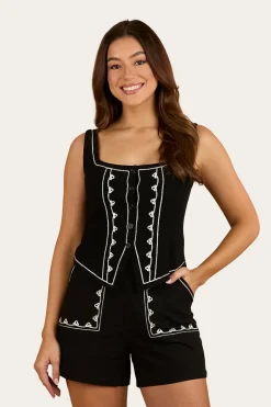 Westley Embroidered Fashion Top - Black