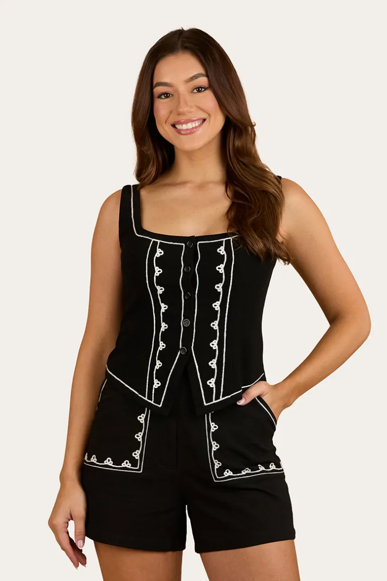 Westley Embroidered Fashion Top - Black