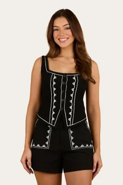 Westley Embroidered Fashion Top - Black