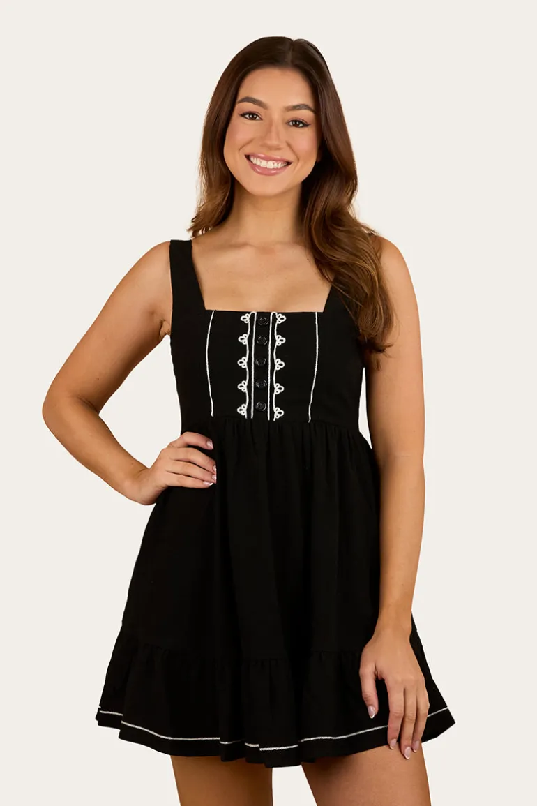 Westley Womens Embroidered Mini Dress - Black