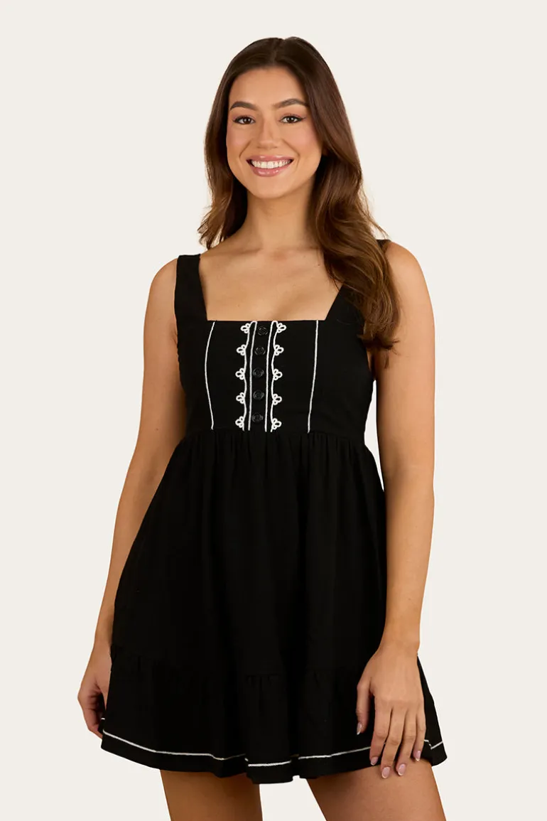 Westley Womens Embroidered Mini Dress - Black