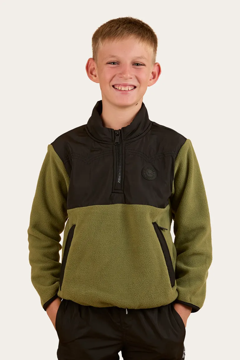 Winton Kids 1/4 Zip Crew Neck Fleece - Military Green